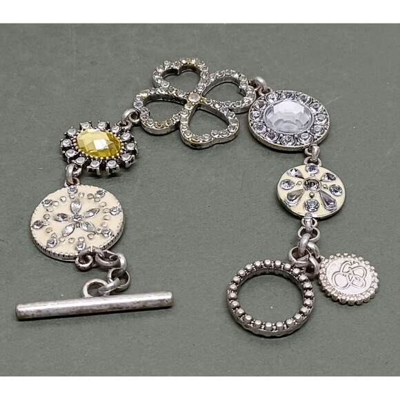 Jessica Simpson Bracelet Chain Clover Silvertone Sand Dollar Disc Star Toggle 7" - Picture 1 of 16